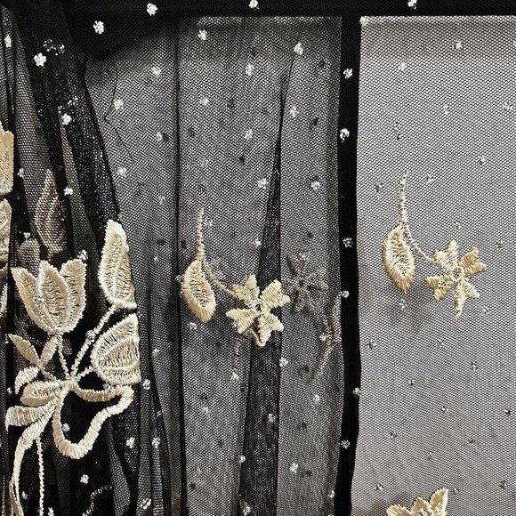 VTG 90s Vonda D’s Black Cream Floral Sheer Mesh Jacket Open Front Beaded Size L - Picture 11 of 12